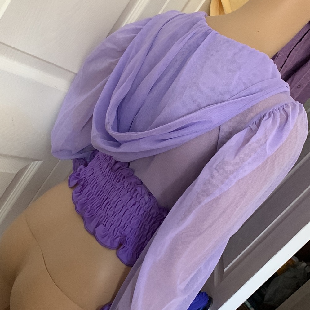 Y2K Custom purple Sheer mesh chiffon Sexy Hooded jacket top M